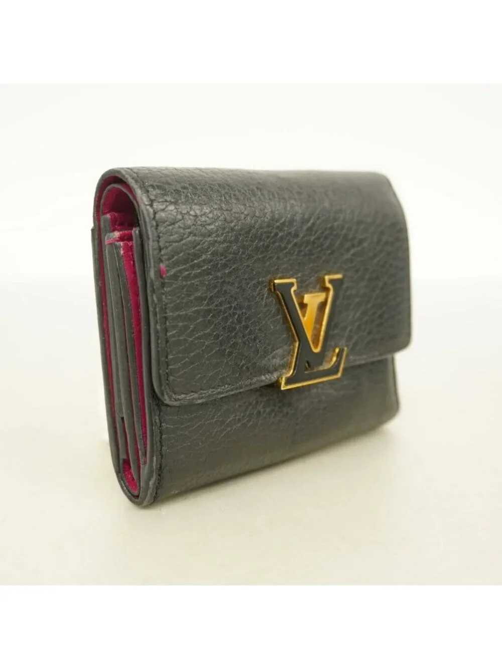 Louis Vuitton Trifold Wallet Taurillon Portefeuille Capucines XS Noir